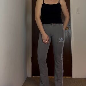 Y2k Adidas Grey Flared Pants with Blue Stripes